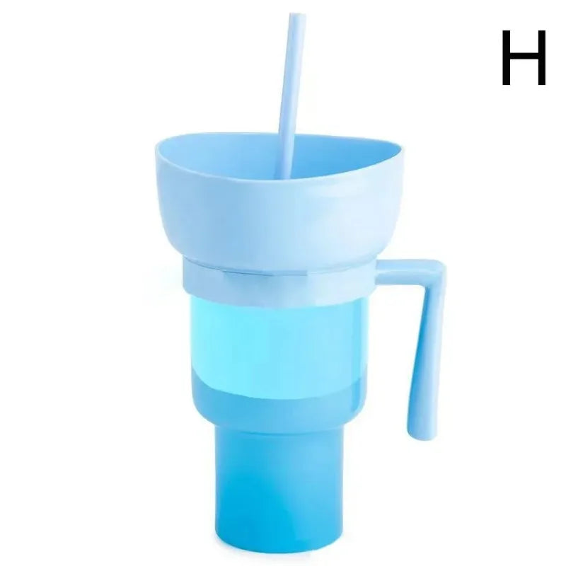 New 2 IN 1 Creative Popcorn Snack Cup Integrated Beverage Cup with Handle Portable Beverage Cup Novel Design and Many Functions