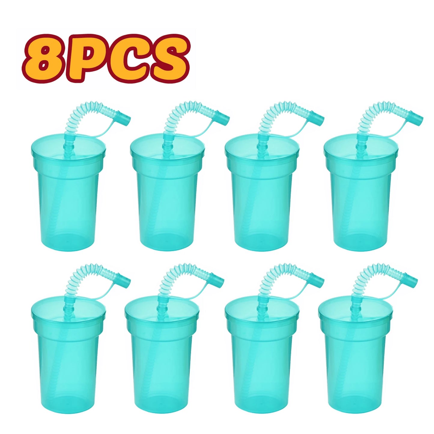Neon Sipper Cups - Colorful, Spill-Proof Cups with Lids and Straws - Ideal for School Events, Themed Parties, and Birthday Party
