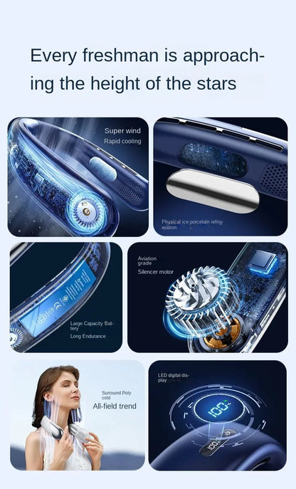 10000mAh Portable Neck Fan Mini Bladeless Silent Neckband Fan USB Rechargeable 3 Speeds Mute Wireless Electric Neck Cooler Fans