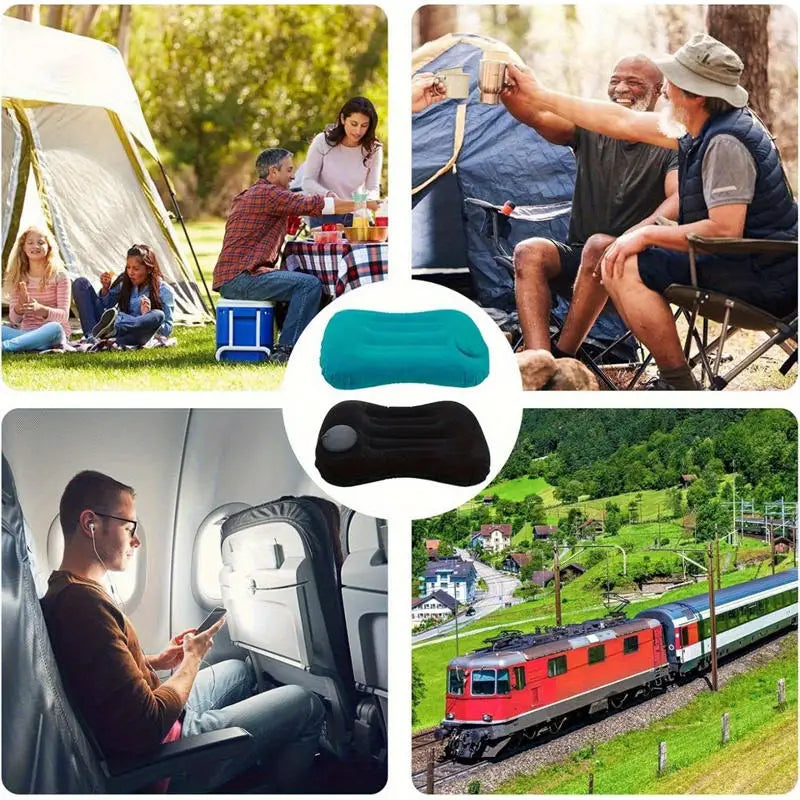 Camping Pillow Inflatable Travel Pillow 1pc Portable Neck Rest Press to Inflate Compact Air Pillow for Beach Office Home Travel