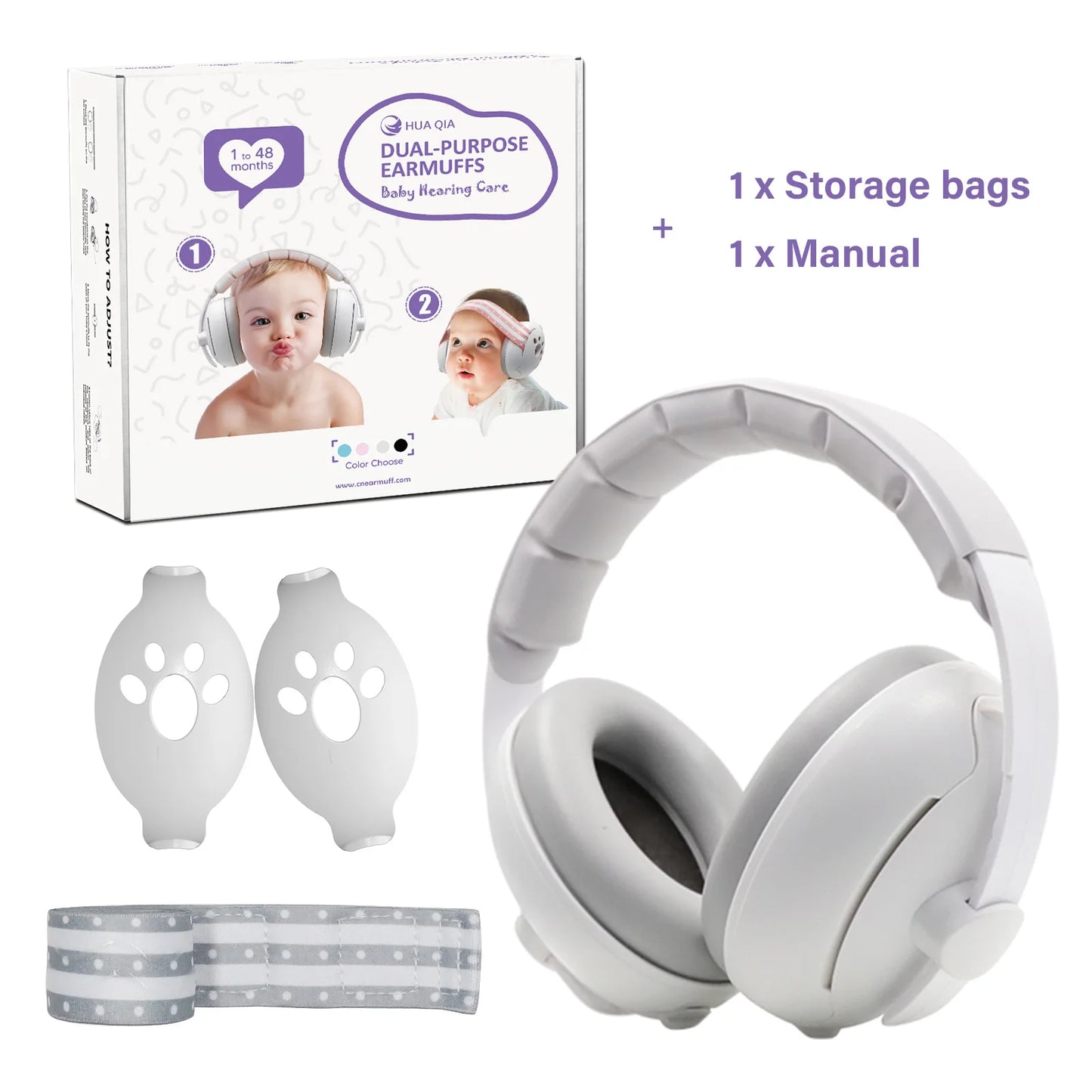 2-in-1 Baby Ear Muffs for Hearing Protection Noise Cancelling Earmuffs for Babies 2 Headbands Travel Essentials for Airplane