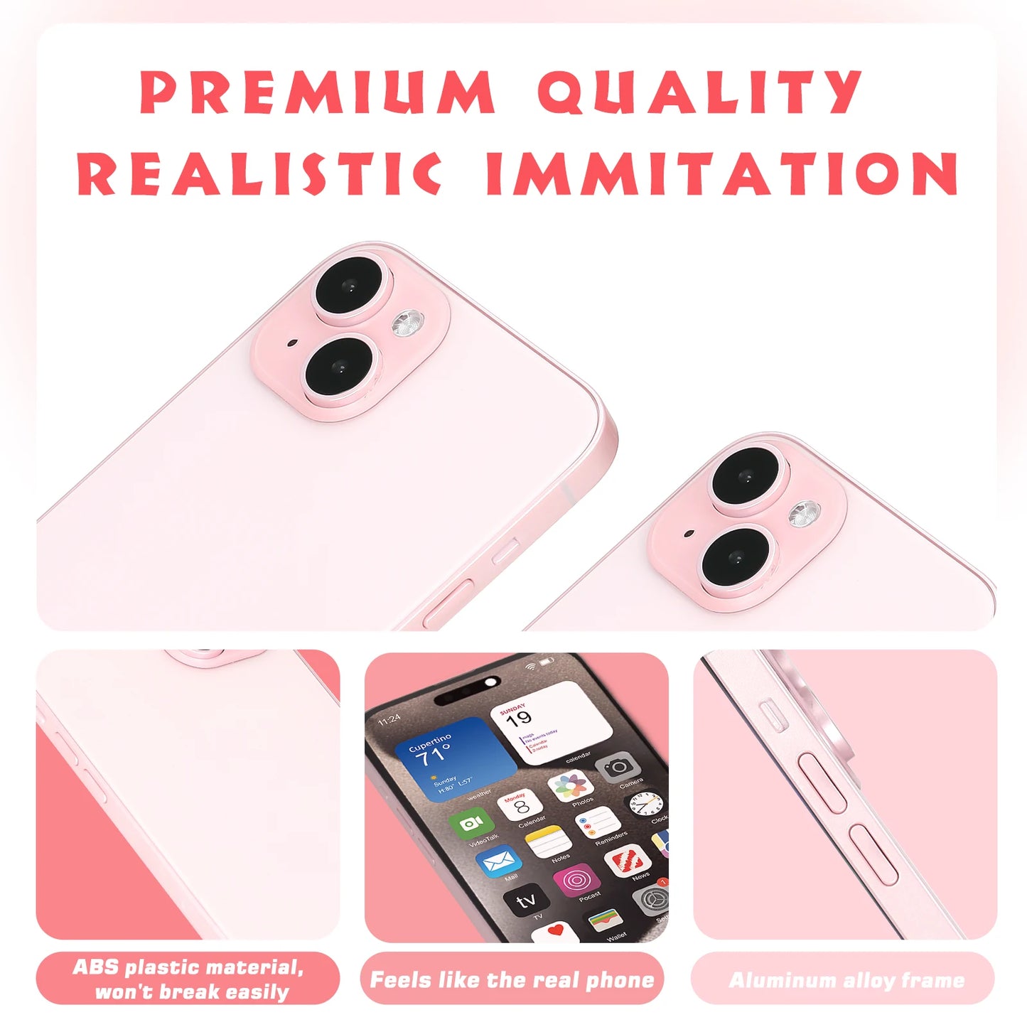 Dummy Fake Phone Model, Looks Like The Real Phone Compatible with Phone 15 Pink, for Cell Phone Store Display