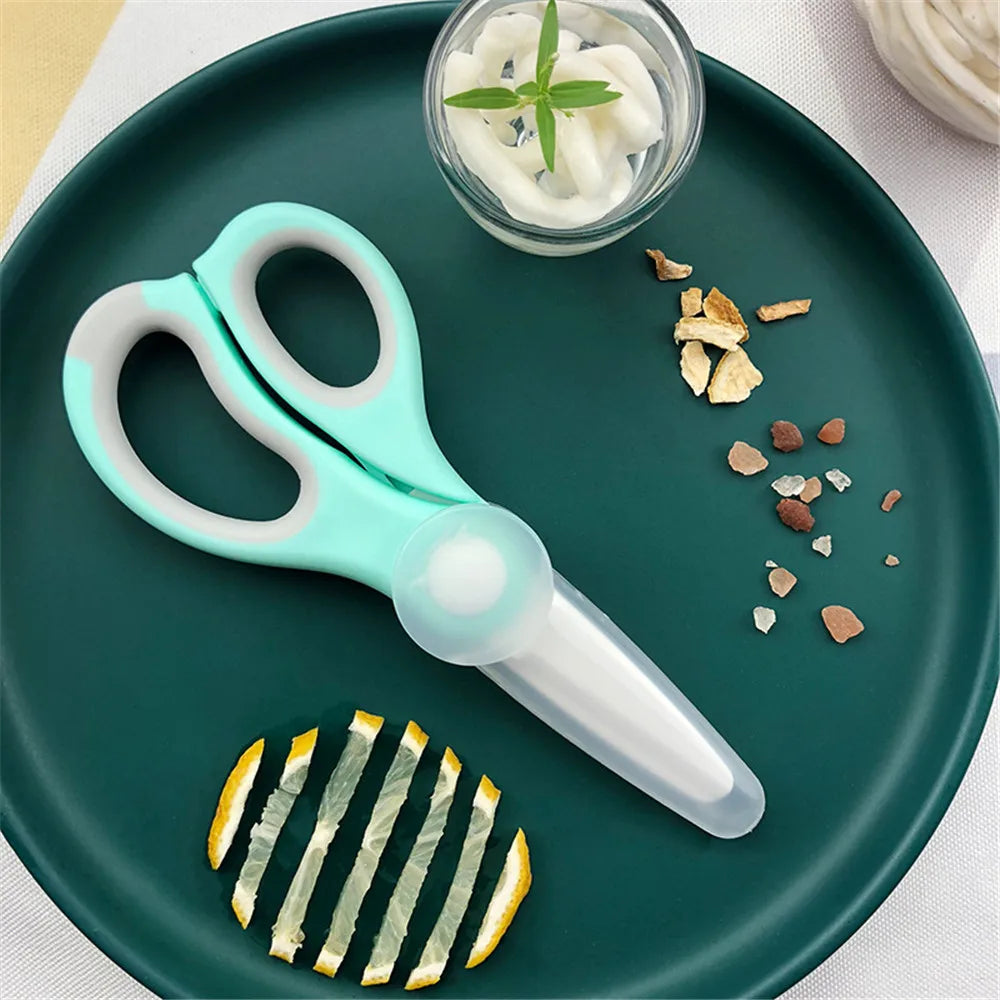 Ceramic Scissors Portable Baby Food Mills Infant Feeding Aid Scissors with Cutting Box Baby Supplies for Health Baby Tableware
