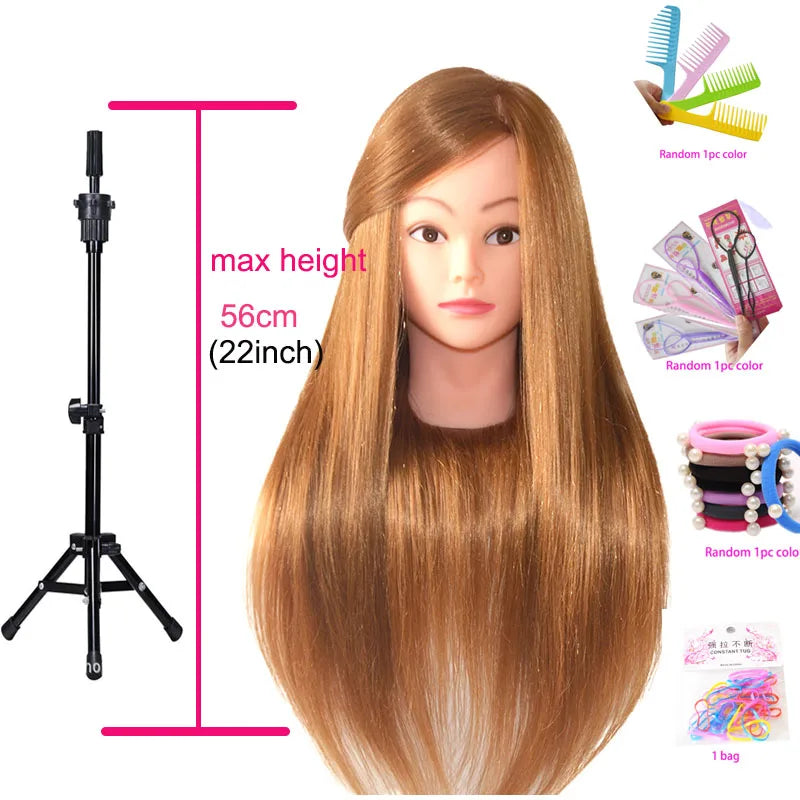 85%Real Hair Doll Head For Hairstyle Professional Training Head Kit Mannequin Head Styling To Practice Hot Curl Iron Straighten
