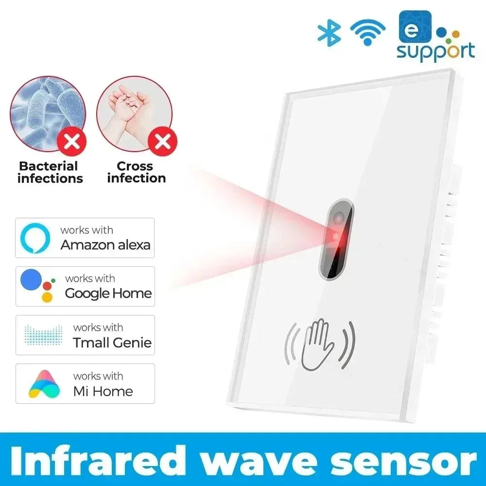 WiFi Infrared Sensor Wall Smart Switch Non-Contact Power Turn On The Light Power On Off Lamp With eWelik Salute Alexa Alice