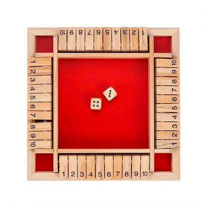 Classic 4 Sided Wooden Board Game With 2 Dice And Shut-The-Box Instructions, Classics Tabletop Version And Pub Board Game