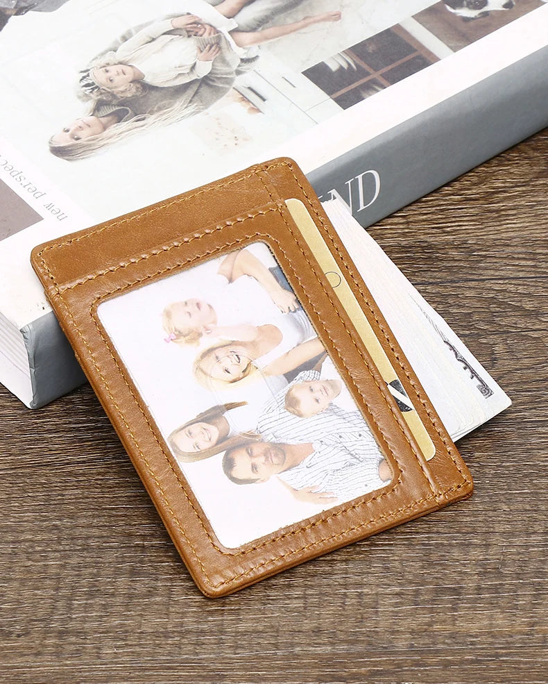 SCHLATUM Genuine Leather RFID Slim Minimalist Card Holder High Quality Apple Airtag Protective Case Men Business Wallet