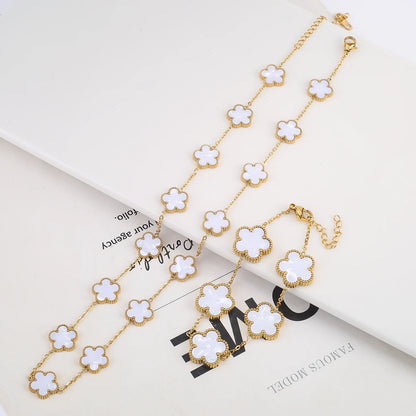 High Quality Hot Selling Plum Blossom Plant Five Leaf Flower Sweater Chain Bracelet Necklace Jewelry Set Stainless Steel Women's