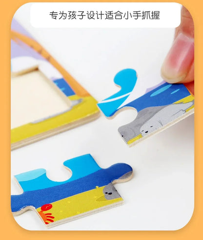 3D Puzzles Cartoon Animals Wooden Montessori Game Kids Cognitive Jigsaw Puzzle Baby Toys Educational Toys for Children Toddler