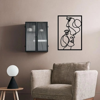 Metal Minimalist Line Wall Art - Valentine's Day Lover Kiss Hand Design, Aesthetic Modern Home Décor, Stylish Hanging Art