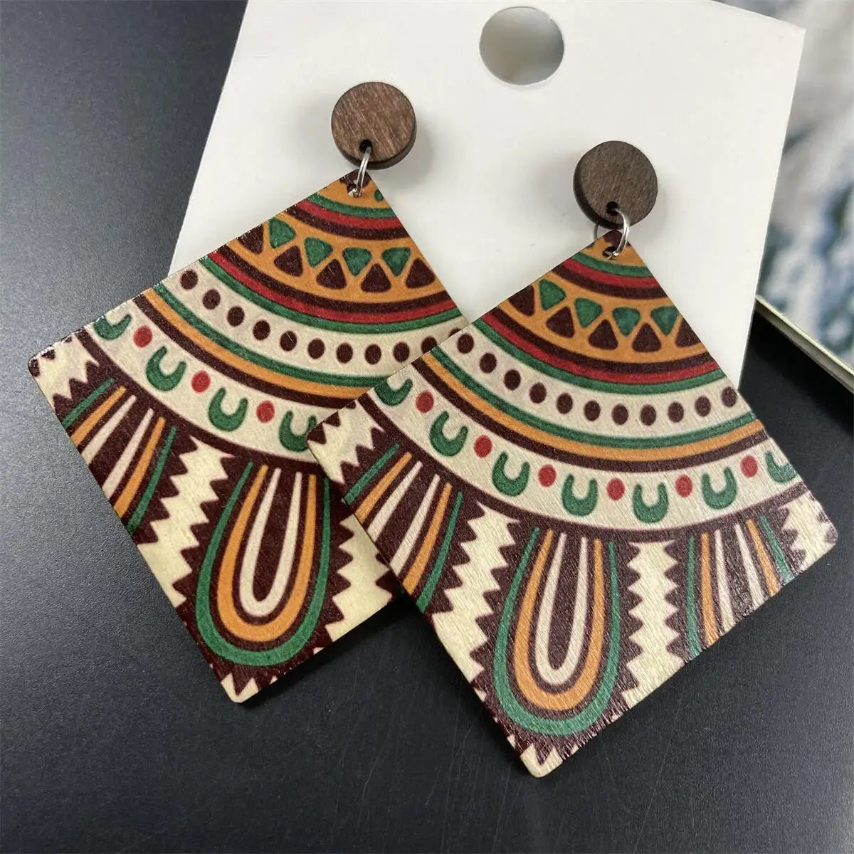 Bohemian Ethnic Big Colorful Painted Wooden Earrings for Women Creative Design Geometric Statement Dangle Earring Female Jewelry