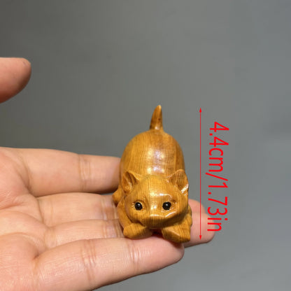Adorable Hand-carved Wooden Kitten Ornament - Handmade Artisan Charm for Desktop Decor, Heartwarming Tea Pet Pendant