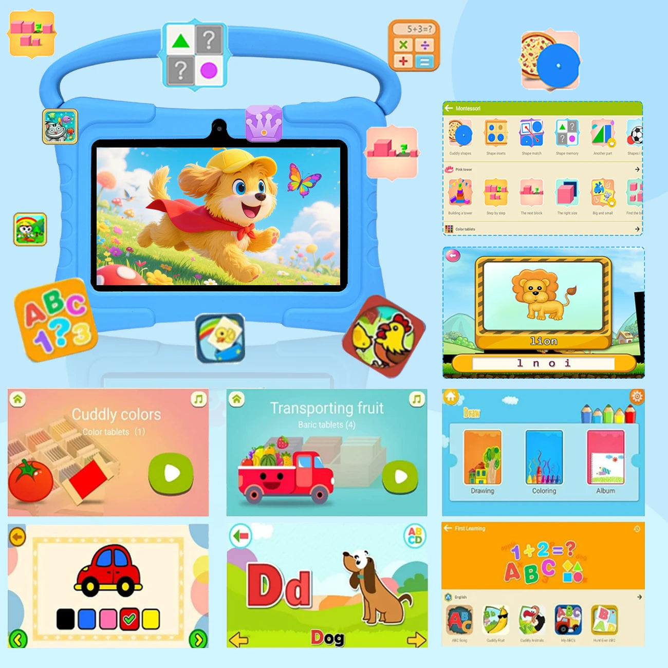 7-inch children's learning tablet parental control WIFI  dual cameras  high-definition screen anti drop  no Adapter