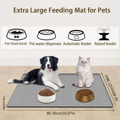 1 pcs Silicone Dog Feeding Mat with Raised Edges, Non-Slip Waterproof Pet Food Mat for Small & Medium Dogs and cats (Light Gray)