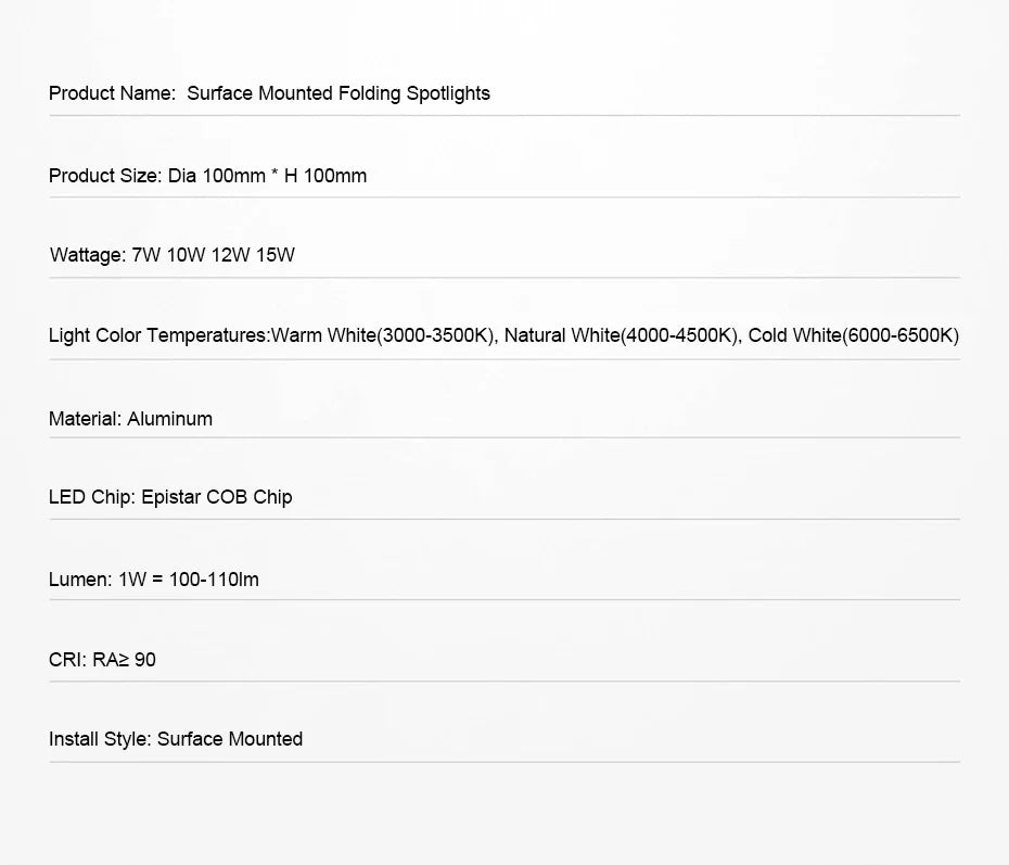 Led Spotlights Foldable Downlight Wall Spot Led Lamp Focos Ceiling Lamp Surface Mounted Indoor Lighting for Living Room Kitchen