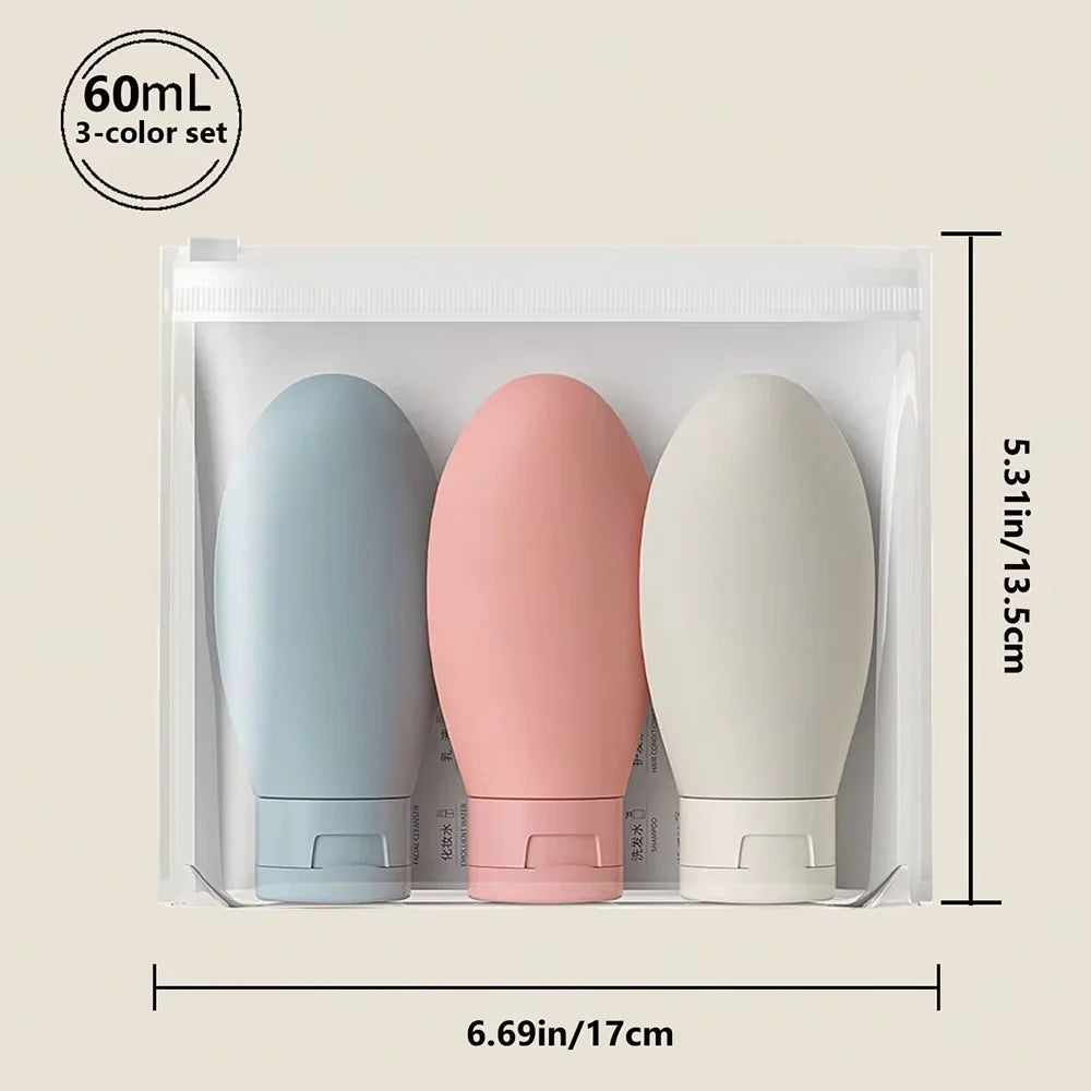 3 pieces of 60ml leak proof refillable packaging liquid container empty travel container, travel size distribution bottles