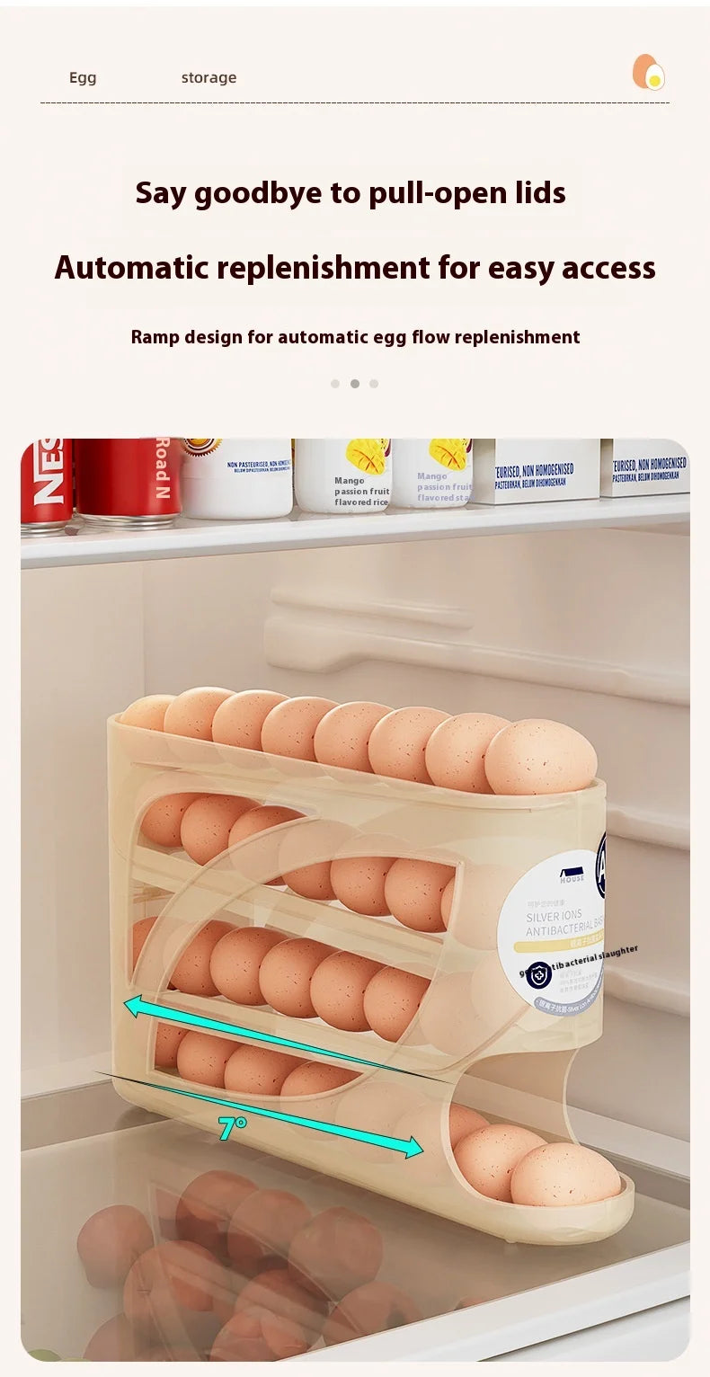 Refrigerator Egg Holder – Slide Out Egg Storage Container for Fridge Door – Auto-Rolling Egg Dispenser