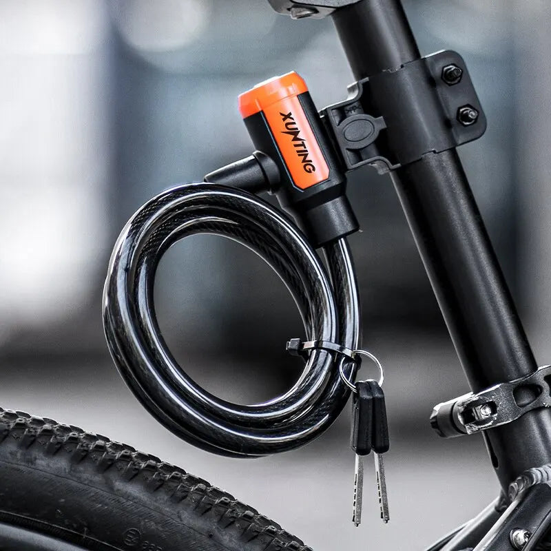 Xunting Bike Lock Coiled Secure Keys Bike Cable Lock with Mounting Bracket Weathproof Anti Theft Scooter Bicycle Lock