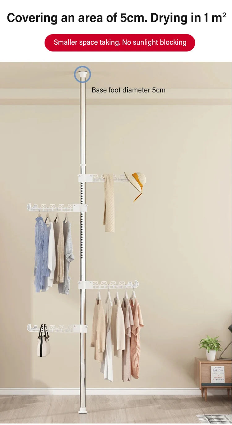 Household Flooring drying rack indoor telescopic pole drying rack Balcony Window Retractable drying rod Fixed Hanging Coat Racks