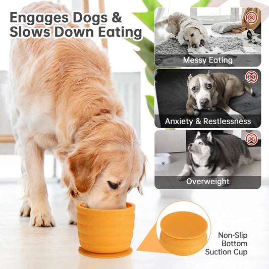 Silicone Dog Slow Feeder Bowl with Honeycomb Lick Mat Slows Eating & Aids Anxiety Relief Dishwasher Safe & Freezer-Friendly