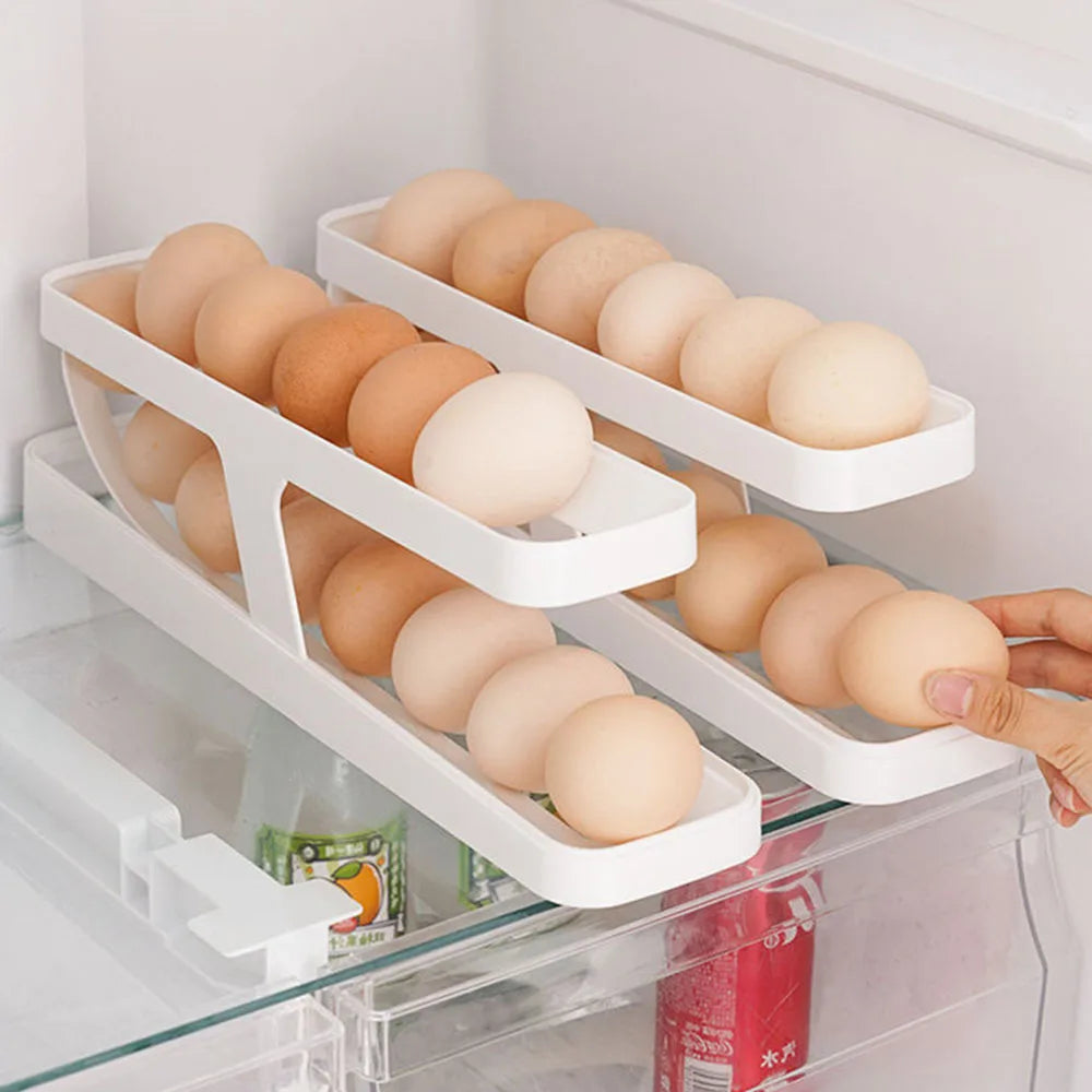Refrigerator Side Door Egg Organizer, Rolling Egg Tray for Fridge, Keep Eggs Fresh, Space - Saving Egg Storage Solution