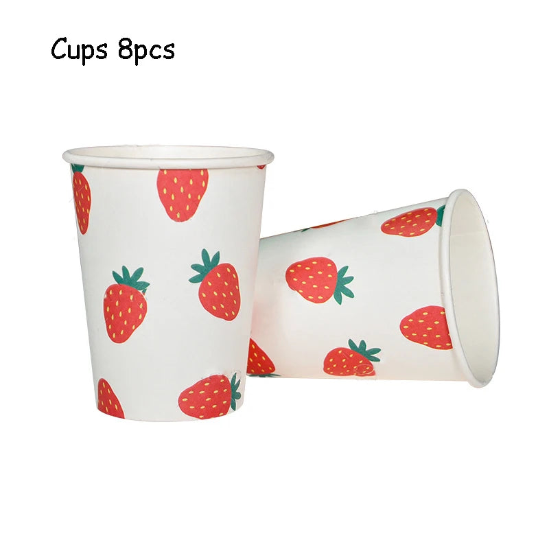 Strawberry Theme Party Disposable Tableware Birthday Party Decorations Girl Strawberry Party Baby Shower Decoration Supplies