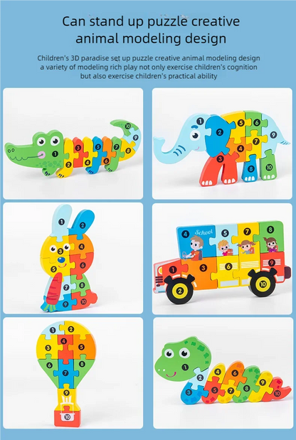 3D Colored Puzzles for Children 2 years old+, Jigsaw, Wooden Toys, Cartoon, Animal, Traffic, Intelligence, Early Education