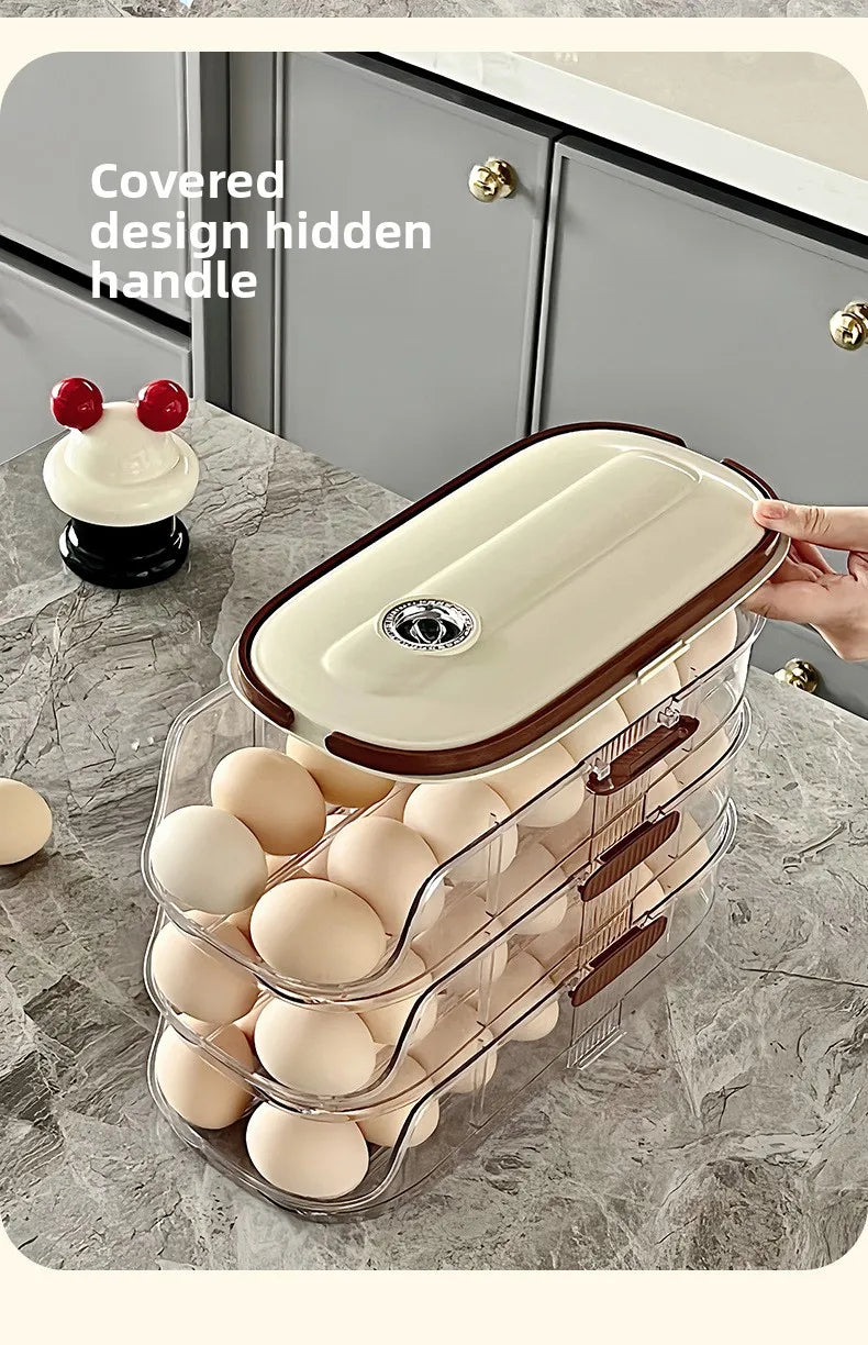 Smart Egg Storage Box - Slide-Out Drawer & Gravity Roller Design with Hidden Handle, Stackable Fridge Organizer for Side Door