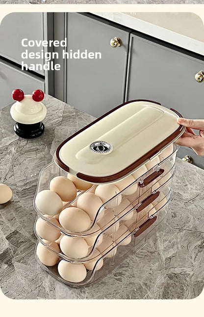Smart Egg Storage Box - Slide-Out Drawer & Gravity Roller Design with Hidden Handle, Stackable Fridge Organizer for Side Door