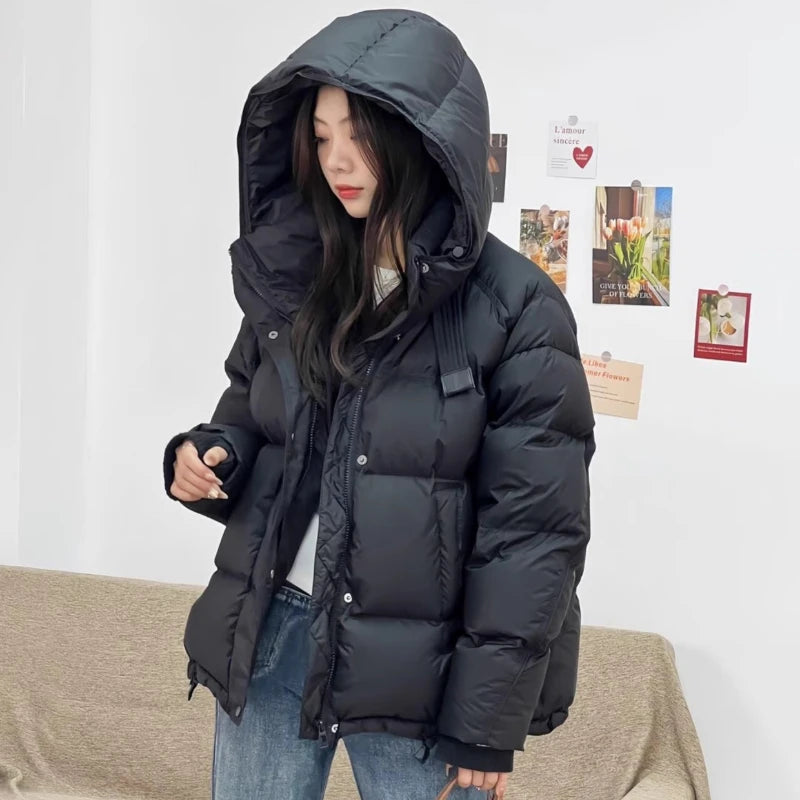 2025 New Women's Hooded Down Jacket 90% Duck Down Thickened Short Down Jacket Casual Versatile Fashion Cuffs Label Warm Coat