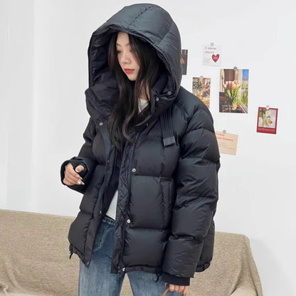 2025 New Women's Hooded Down Jacket 90% Duck Down Thickened Short Down Jacket Casual Versatile Fashion Cuffs Label Warm Coat