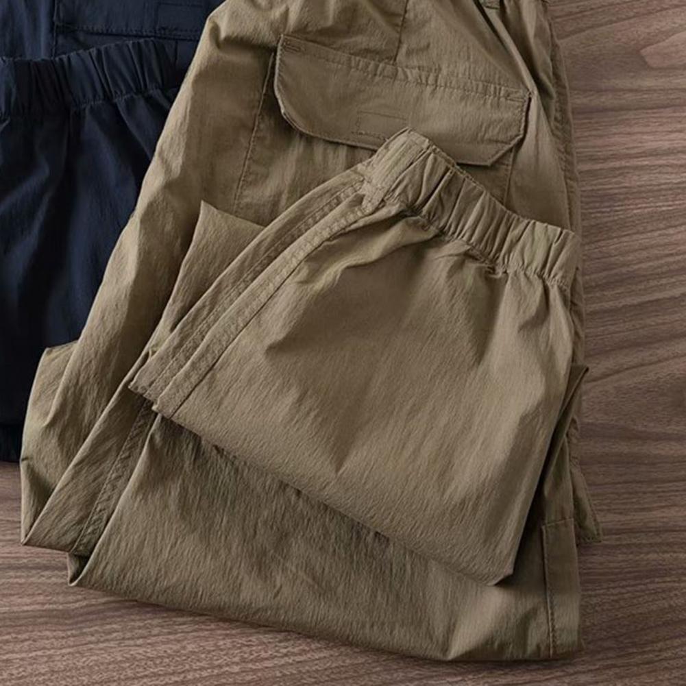 Summer Trousers Wear-resistant Summer Cargo Pants Breathable Multi Pockets Elastic Waist Summer Cargo Pants Mid Waist