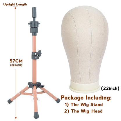 21-23inch Canvas Block Head Mannequin Wig Head Wig Stand Tripod with Head Mannequin Head Wig Display Styling Head With Stand