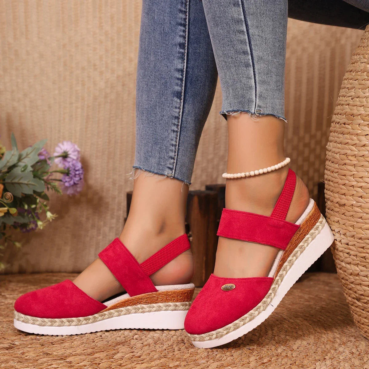 Summer Women Linen Plain 6cm Wedge Sandals Handmade Ladies Casual Comfortable womens shoes