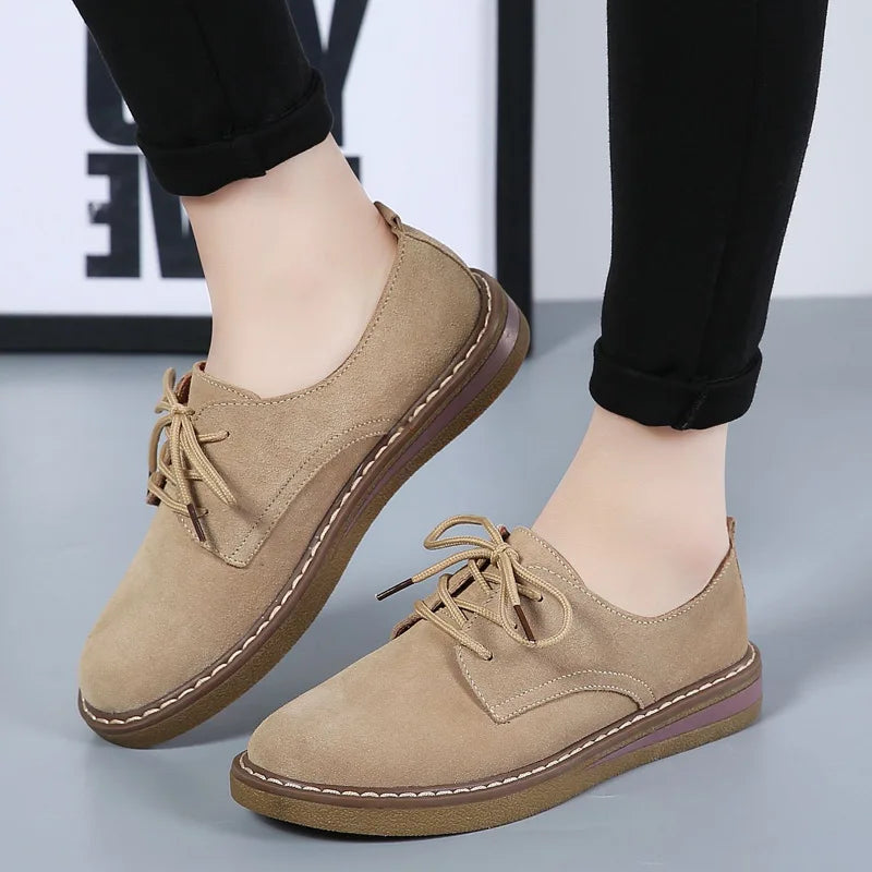 Fashion Woman Comfortable Daily Business Office Shoes Lace Up Genuine Leather Casual Women's Shoe Spring Autumn