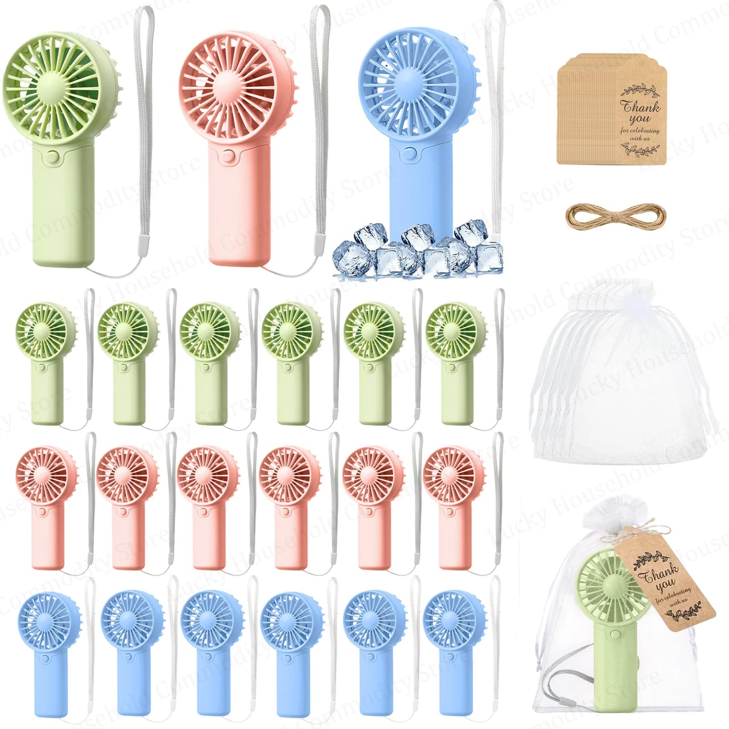 12-120PCS Portable Handheld Fan Bulk Wedding Fans for Guest Mini Handheld Fan Battery Powered Fans with Thank You Cards