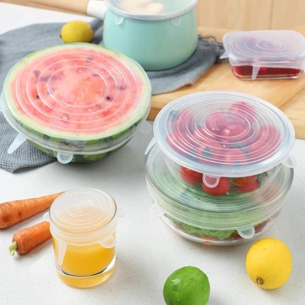 24-6Pcs Reusable Food Silicone Stretch Lids Elastic Silicone Lid Cap Food Covers for  Bowl Cups Containers Keep Food Fresh