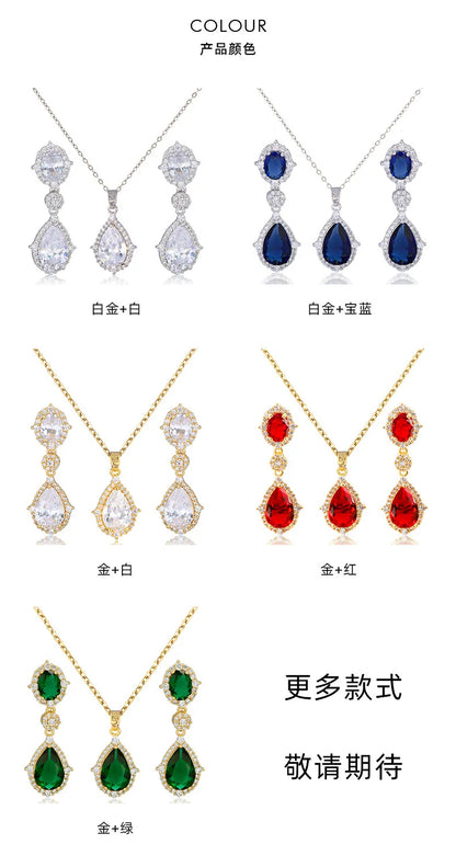 Fashion necklace accessories women's earring Jewelry sets bride's wedding zircon water drop girls earrings for women jewellery