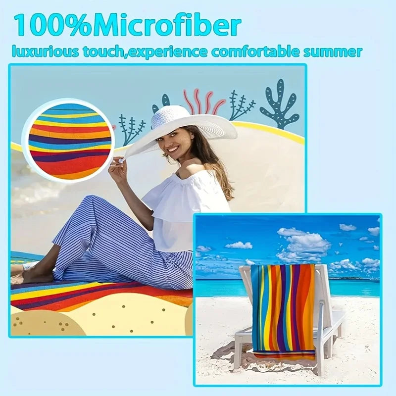 1PC Large-sized Rainbow Beach Towel Quick Drying Breathable Non Pilling Summer Beach Towel Suitable for Swimming Yoga Camping