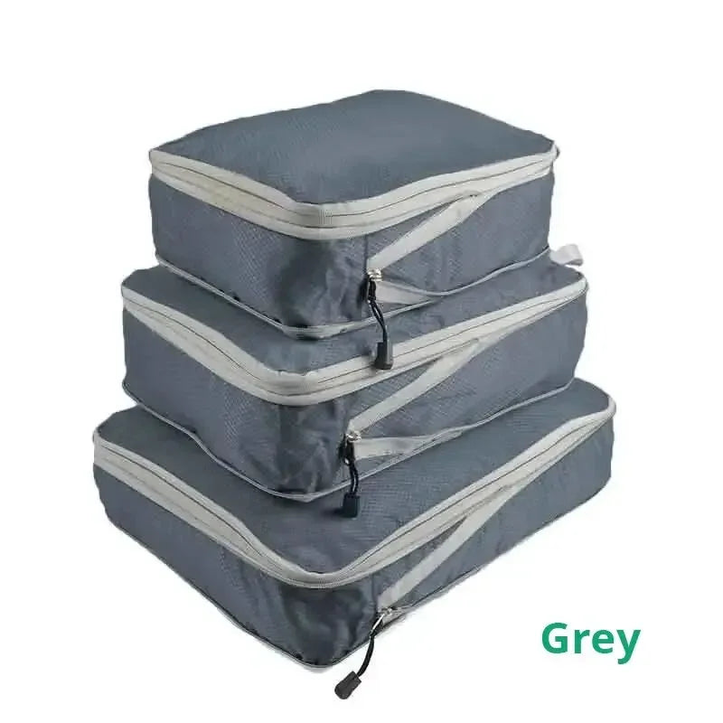 3Pcs/set Black/Blue/Grey Compressible Travel Storage Bag Portable Large Capacity Storage Bag Suitcase Luggage Packing Cubes