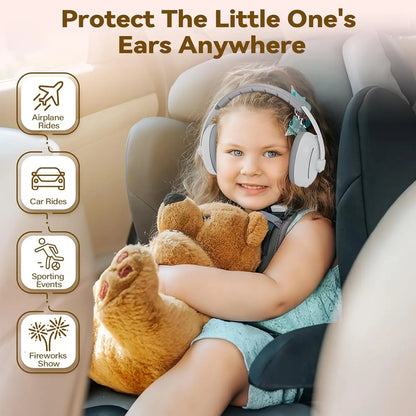 2-in-1 Baby Ear Muffs for Hearing Protection Noise Cancelling Earmuffs for Babies 2 Headbands Travel Essentials for Airplane