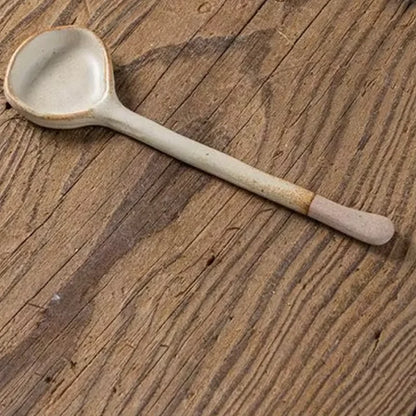 Japanese Coarse Pottery Spoon Household High Appearance Level Small Spoon Long Handle Coffee Cup Spoon Soup Spoon Porridge Spoon