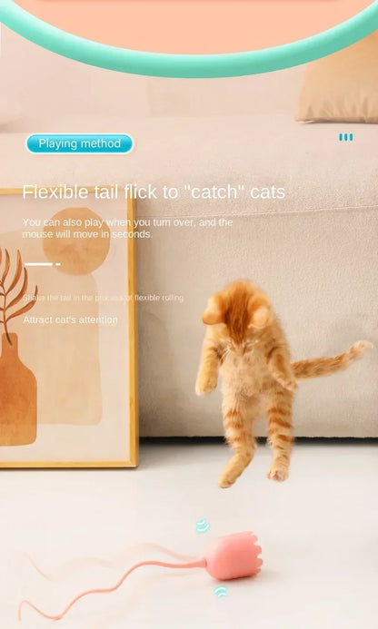 Interactive Electric Cat Toy USB Intelligent Rolling Ball Interactive Toys Funny Stick Silicone Rotate Mouse Tail Kitten Teaser