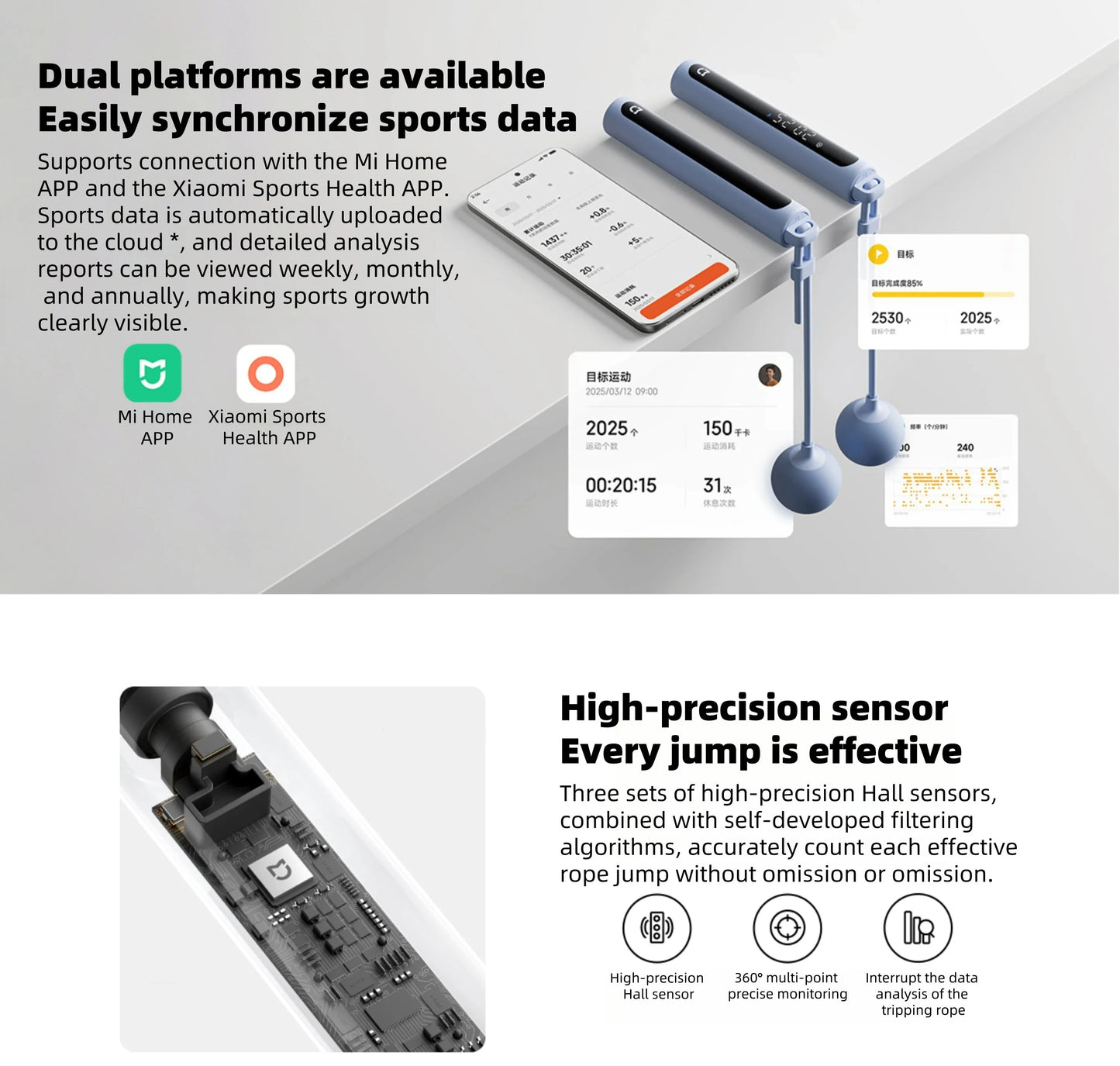 Xiaomi Mijia Smart Jump Rope 2 Bluetooth Fitness Weight Loss Exercise Counting Gravity Ball Skipping Professional Fat Burning CN