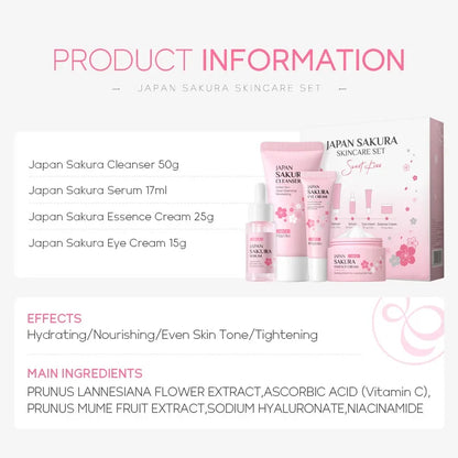 LAIKOU Sakura Skin Care Set Facial Cleanser Face Cream Essence Facial  Eye Cream Skincare Product 4pcs Kit