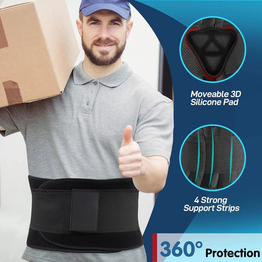 Back Brace for Men Lower Back Pain Relief Lumbar Support Brace Waist Belt with Ergonomic 3D Silicone Pad for Heavy Lifting Work