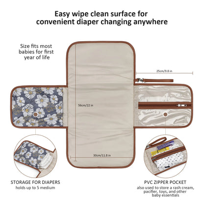 New Portable Diaper Changing Pad, Portable Changing pad for Newborn Girl & boy - Baby Changing Pad with Smart Wipes Pocket