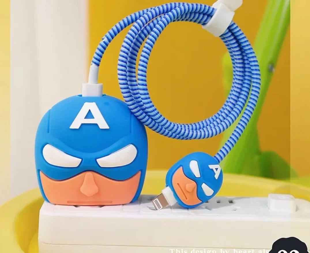 4Pcs Set Cable Protector for iPhone / iPad 18W/20W Charger Protector Case 3D Cartoon Cable Management Phone Wire Cord Organizers