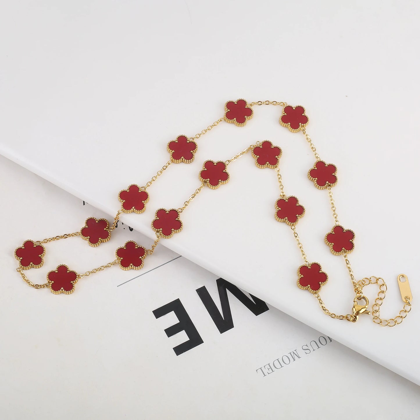 High Quality Hot Selling Plum Blossom Plant Five Leaf Flower Sweater Chain Bracelet Necklace Jewelry Set Stainless Steel Women's