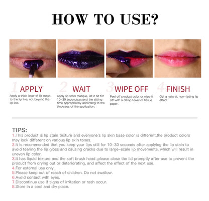 Lip Stain Peel Off and Reveal Long Lasting Waterproof Pink Lip Tint Transfer Proof Natural Lip Stain